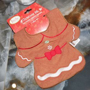 Frenchie Mini Couture Girl Gingerbread Bib Christmas Embroidered NEW